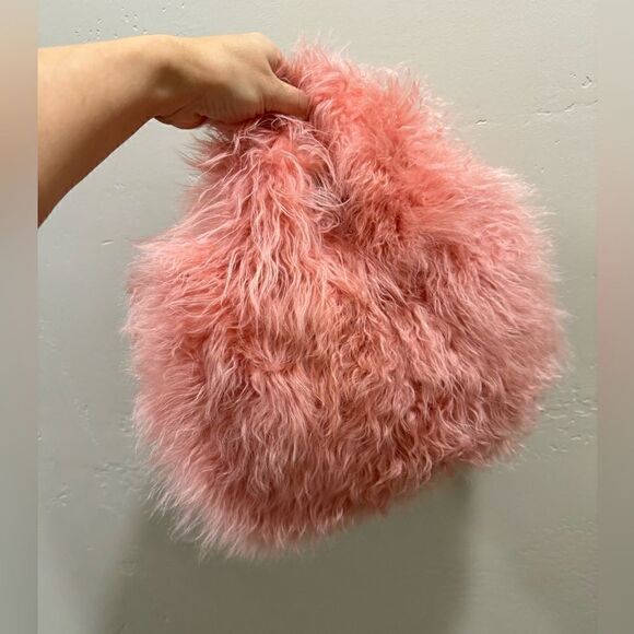 Flamingo Pink Real Curly Shearling Handmade Top HandleBag/Shoulder Bag/Crossbody - Picture 9 of 16